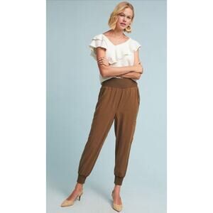 Anthropologie Olive Brown Elastic-Waist Jogger Pants